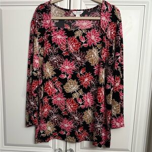 Liz Claiborne Plus Size 3X Square Neck Red Black Pink Purple Floral Print Blouse